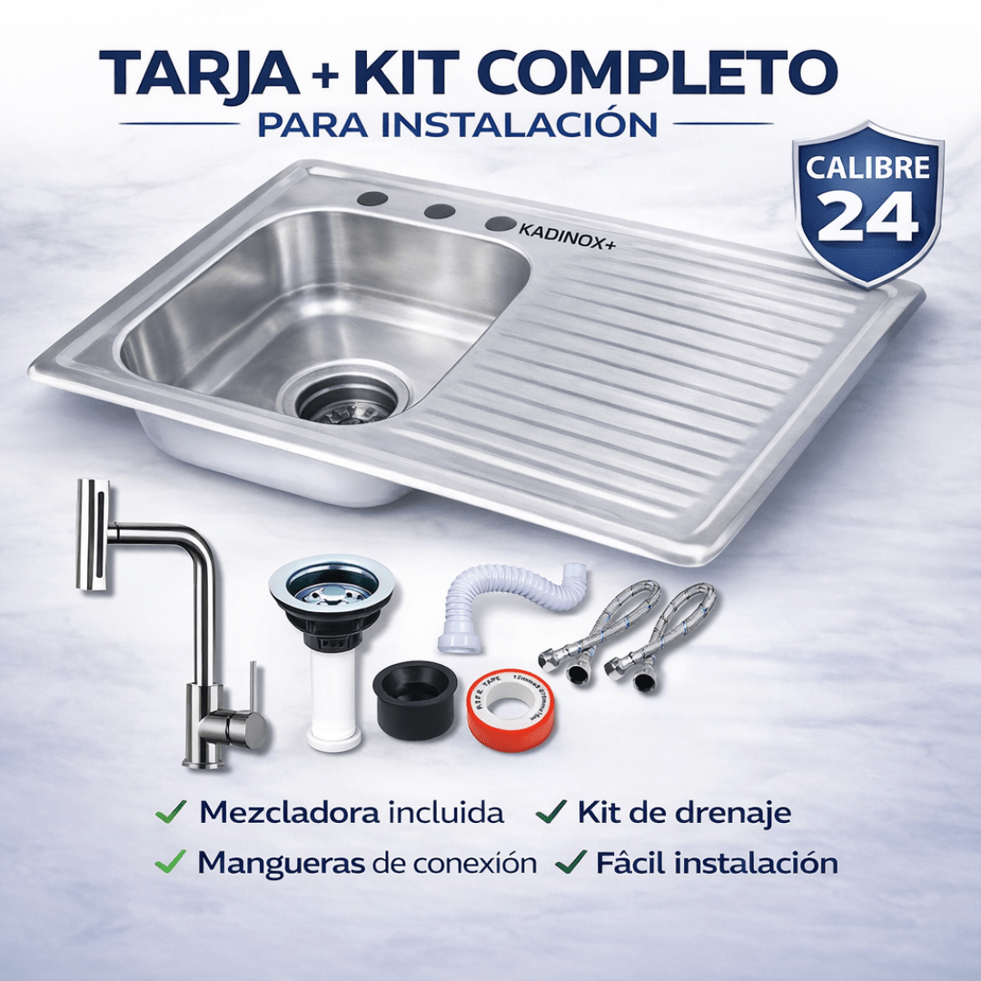 Tarja Empotrar para Cocina 80x50 cm Acero Inoxidable Mezcladora 360° | KADINOX PRO - KADINOX