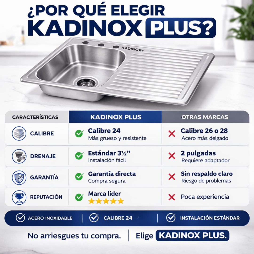 Tarja Empotrar para Cocina 80x50 cm Acero Inoxidable Mezcladora 360° | KADINOX PRO - KADINOX