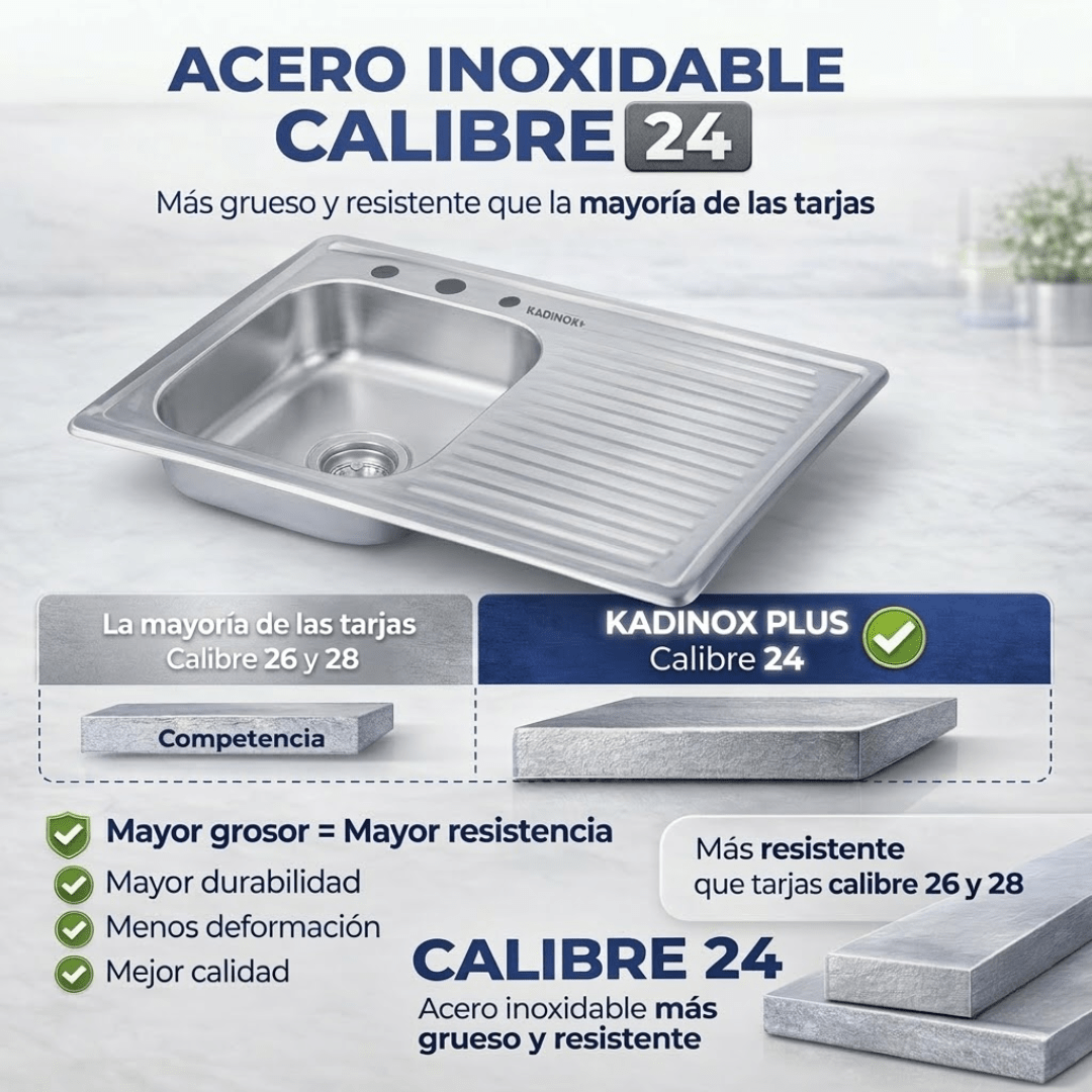 Tarja Empotrar para Cocina 80x50 cm Acero Inoxidable Mezcladora 360° | KADINOX PRO - KADINOX