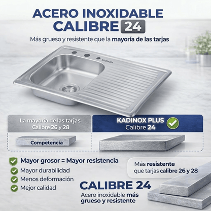 Tarja Empotrar para Cocina 80x50 cm Acero Inoxidable Mezcladora 360° | KADINOX PRO - KADINOX