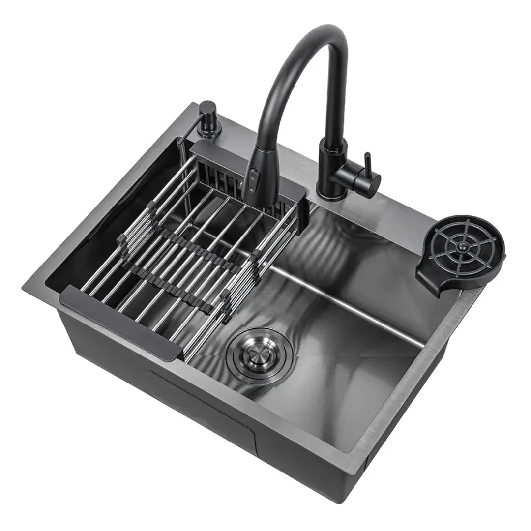 Tarja Fregadero De Cocina Multifuncional Organizador Moderno De Lujo Acero Inoxidable Con Kit Y Accesorios Color Negro 60cm X 46cm X 22cm - KADINOX
