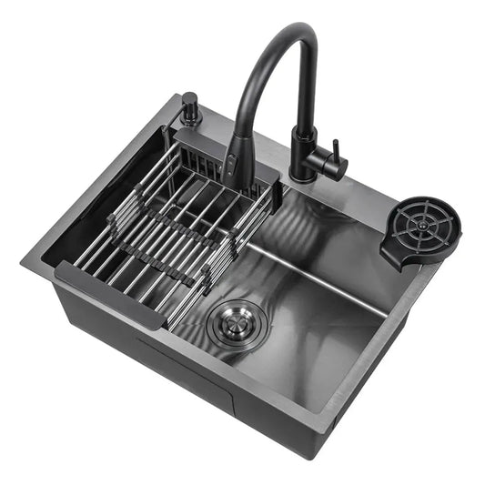 Tarja Fregadero De Cocina Multifuncional Organizador Moderno De Lujo Acero Inoxidable Con Kit Y Accesorios Color Negro 60cm X 46cm X 22cm - KADINOX