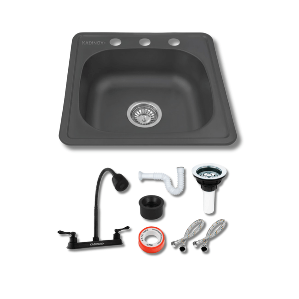 Para Cocina 48x48 Cm Con Kit y Mezcladora Negra
