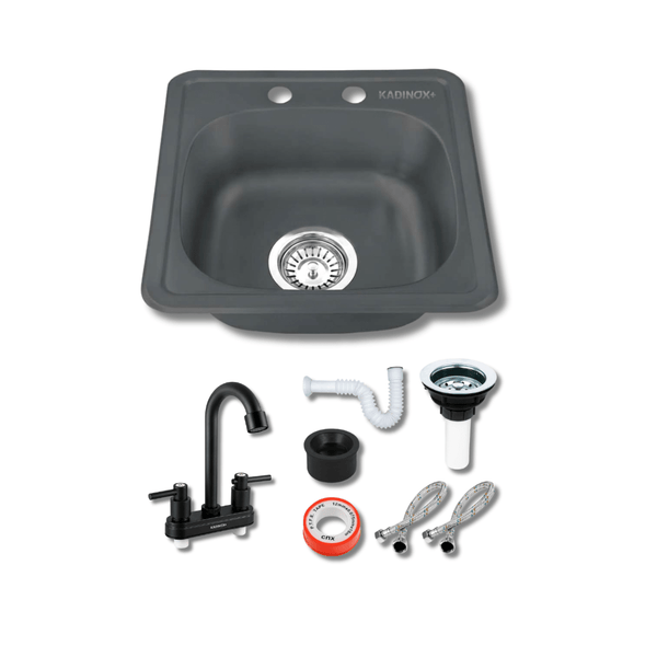 Para Cocina De 38x38cm con Mezcladora Negra y Kit de Instalacion