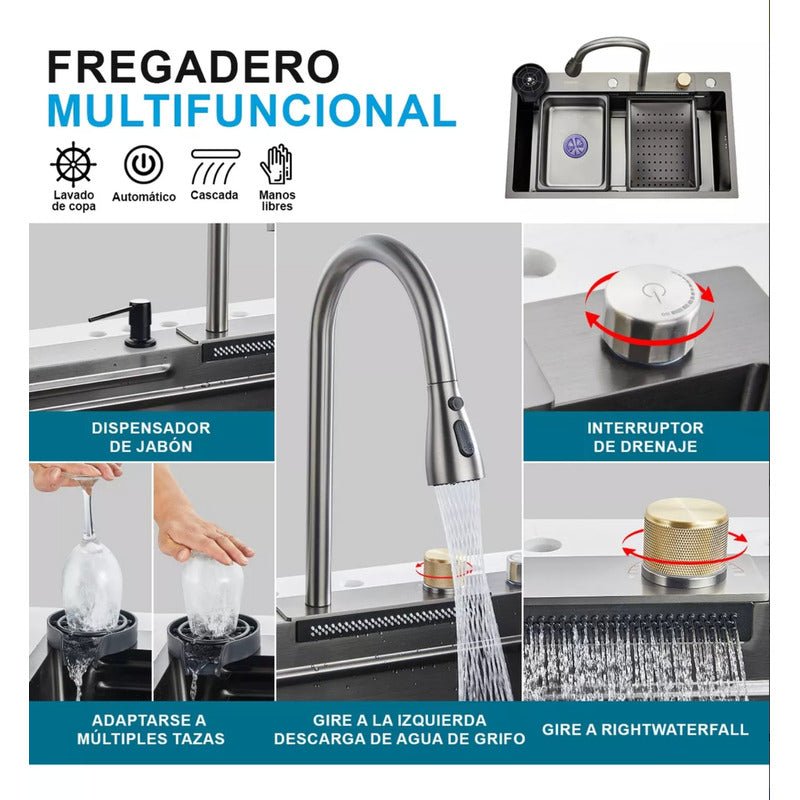 Tarja Fregadero Para Cocina De Lujo Con Kit De Instalacion Y Accesorios Color Negro | KADINOX - KADINOX