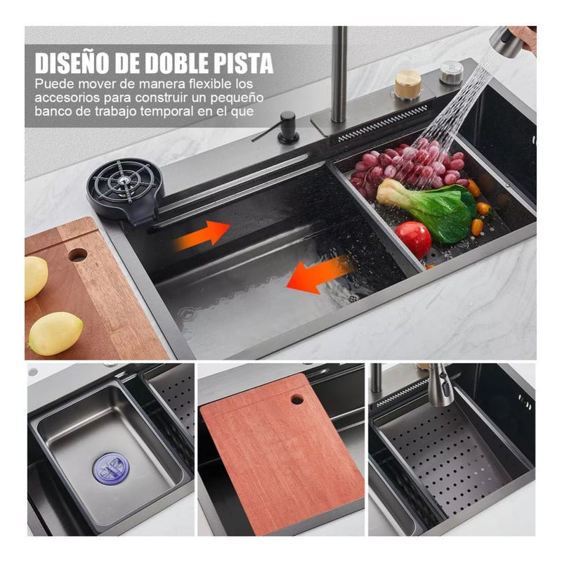 Tarja Fregadero Para Cocina De Lujo Con Kit De Instalacion Y Accesorios Color Negro | KADINOX - KADINOX