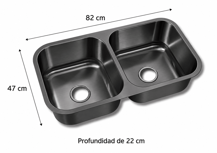Tarja Submontar Doble Tina Negra para Cocina 82x47 cm Acero Inox Cal.18 Mezcladora PREM | KADINOX PRO - KADINOX