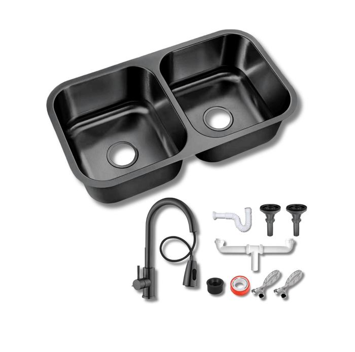 Tarja Submontar Doble Tina Negra para Cocina 82x47 cm Acero Inox Cal.18 Mezcladora PREM | KADINOX PRO (Copy) - KADINOX