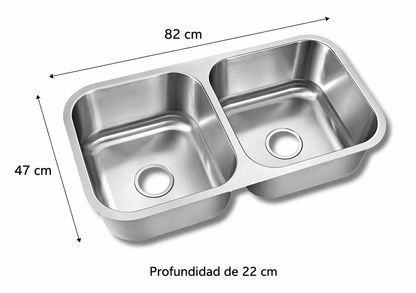 Tarja Submontar Doble Tina para Cocina 82x47 cm Acero Inox Cal.18 Mezcladora 360° | KADINOX PRO - KADINOX