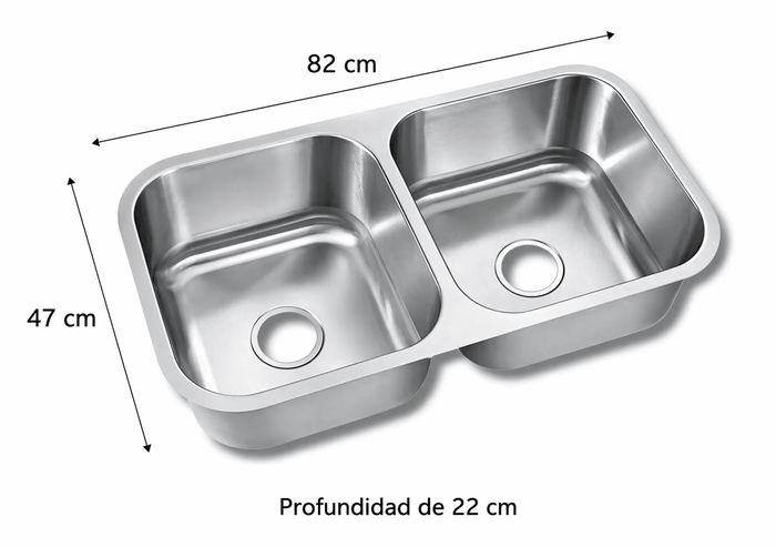 Tarja Submontar Doble Tina para Cocina 82x47 cm Acero Inox Cal.18 Mezcladora 360° | KADINOX PRO - KADINOX