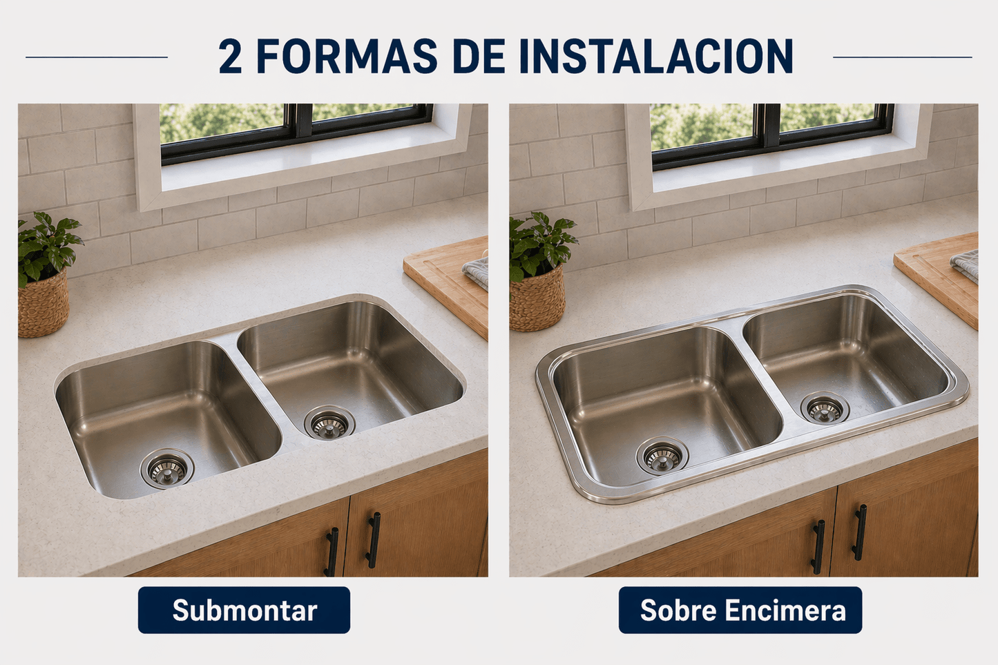 Tarja Submontar Doble Tina para Cocina 82x47 cm Acero Inox Cal.18 Mezcladora 360° | KADINOX PRO - KADINOX