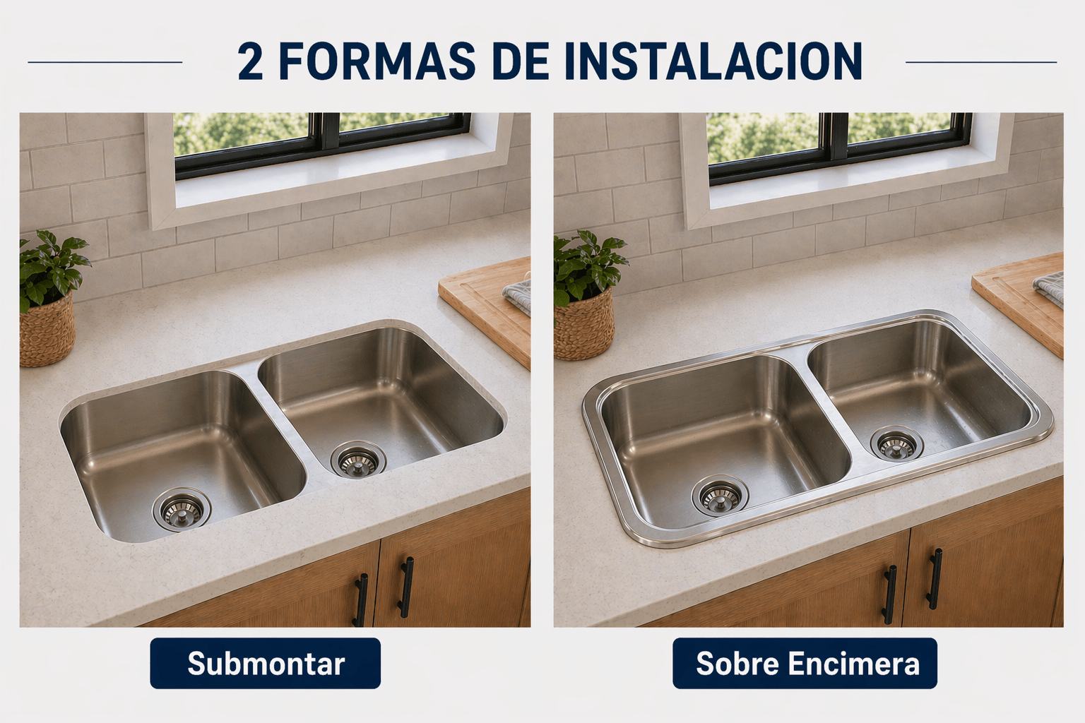 Tarja Submontar Doble Tina para Cocina 82x47 cm Acero Inox Cal.18 Mezcladora 360° | KADINOX PRO - KADINOX