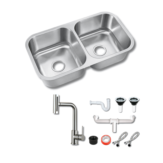 Tarja Submontar Doble Tina para Cocina 82x47 cm Acero Inox Cal.18 Mezcladora 360° | KADINOX PRO - KADINOX