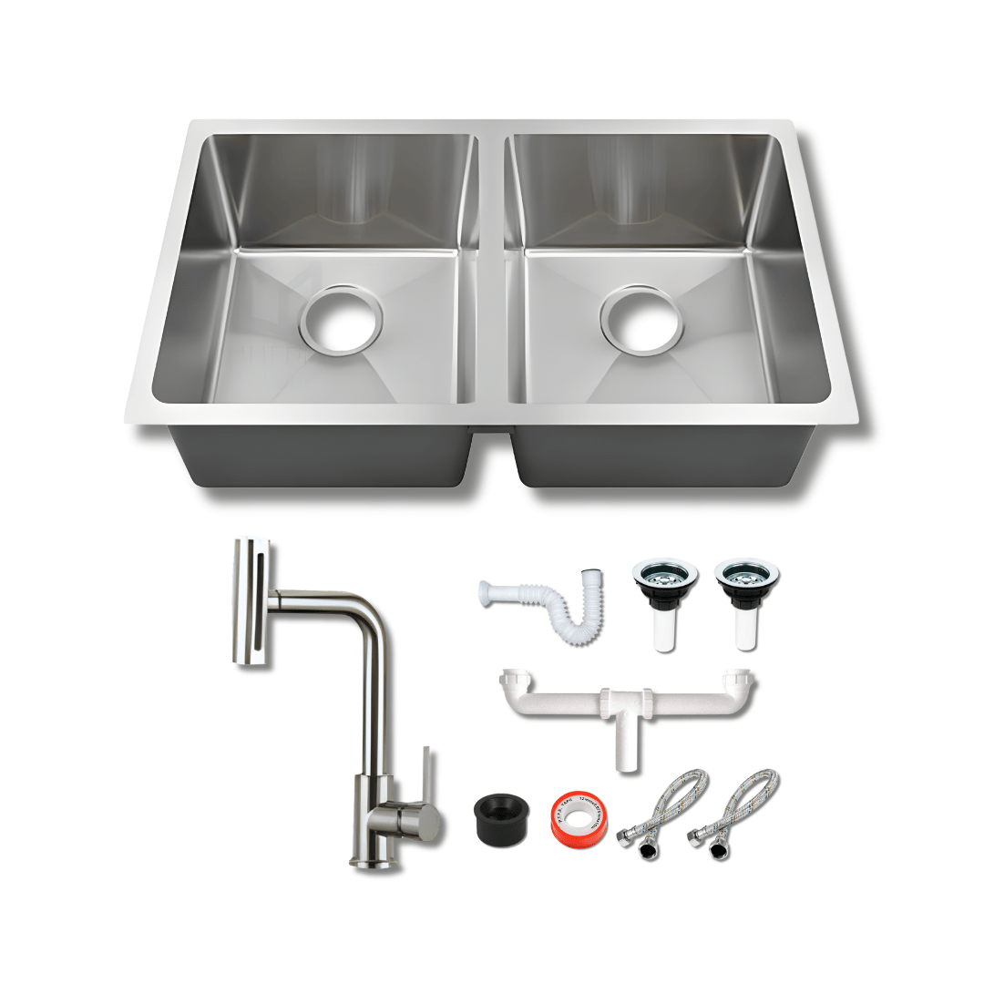 Tarja Submontar Doble Tina para Cocina 82x47 cm Acero Inoxidable Cal.18 Mezcladora 360° | KADINOX PRO - KADINOX