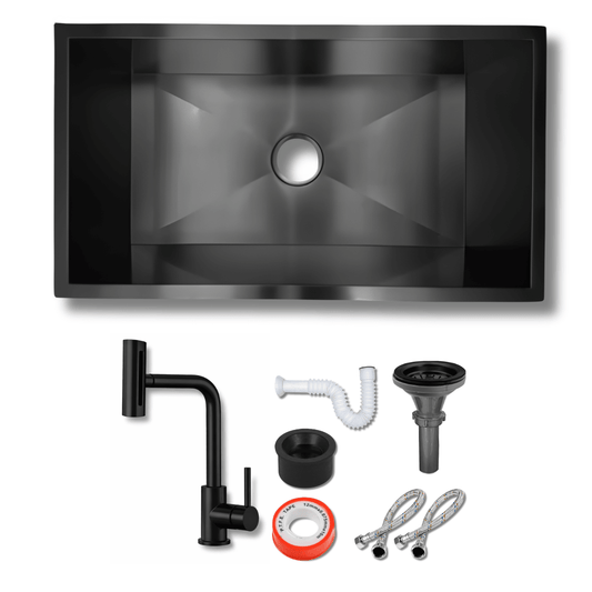 Tarja Submontar Negra para Cocina 80x45 cm Acero Inox Cal.18 Mezcladora 360° | KADINOX PRO - KADINOX