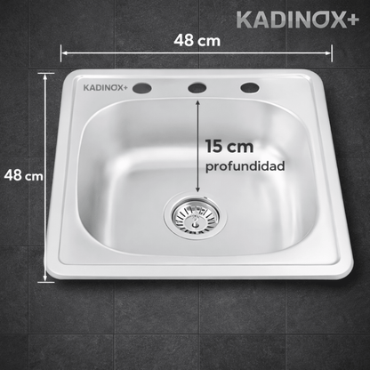 Tarja Tipo Bar para Cocina 48x48 cm Acero Inoxidable Mezcladora 360° | KADINOX PRO - KADINOX