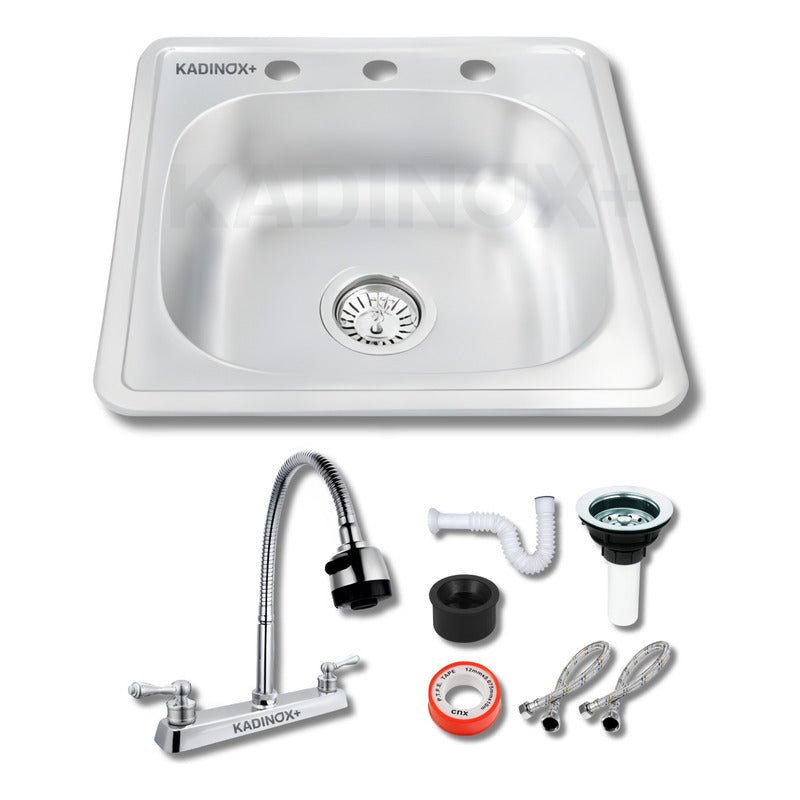 Tarja Tipo Bar para Cocina de Acero Inoxidable 48x48 cm con Kit y Mezcladora Flexible | KADINOX - KADINOX