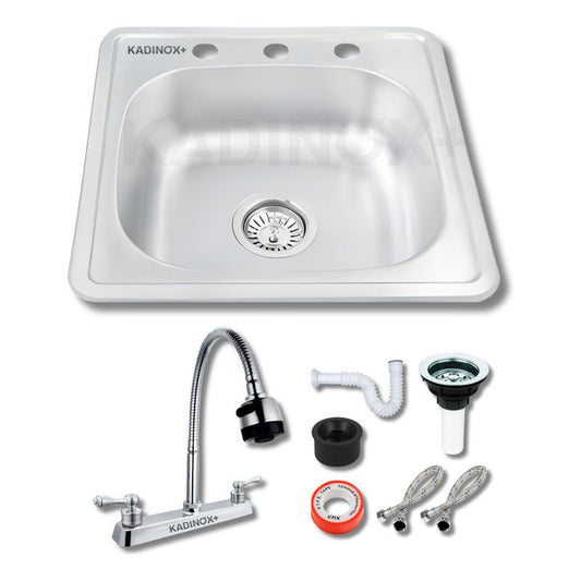 Tarja Tipo Bar para Cocina de Acero Inoxidable 48x48 cm con Kit y Mezcladora Flexible | KADINOX - KADINOX